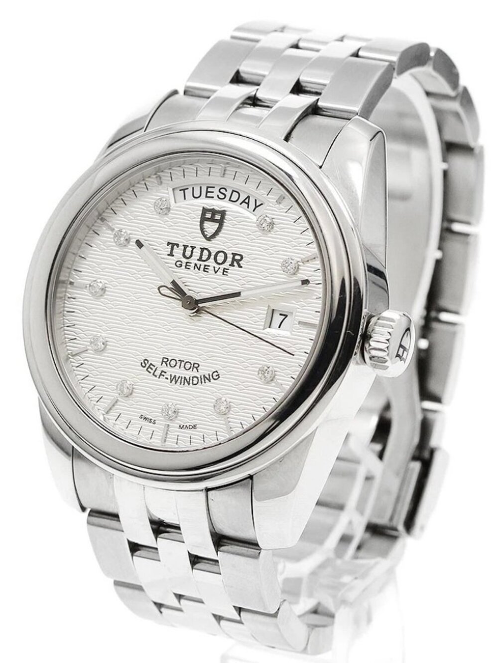TUDOR Glamor Date Day 56000 10P diamond Silver Dial Automatic Men's Watch_952751